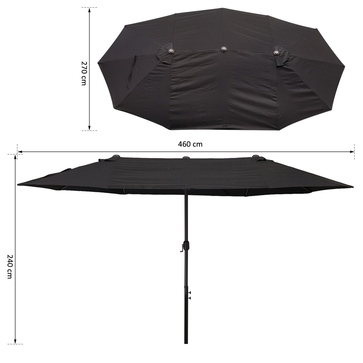 Black oval garden parasol parasol, double canopy, hand crank