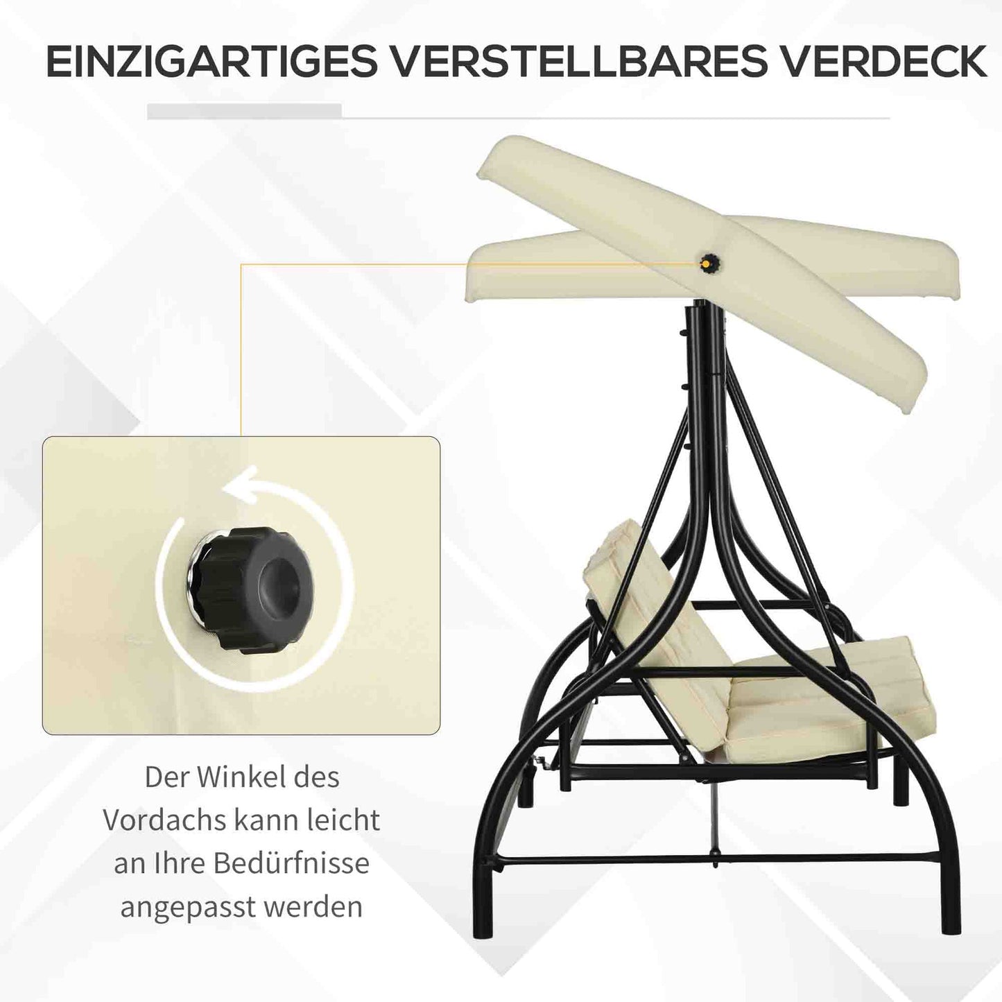 2-in-1 reclining garden swing, 3-seater, adjustable canopy