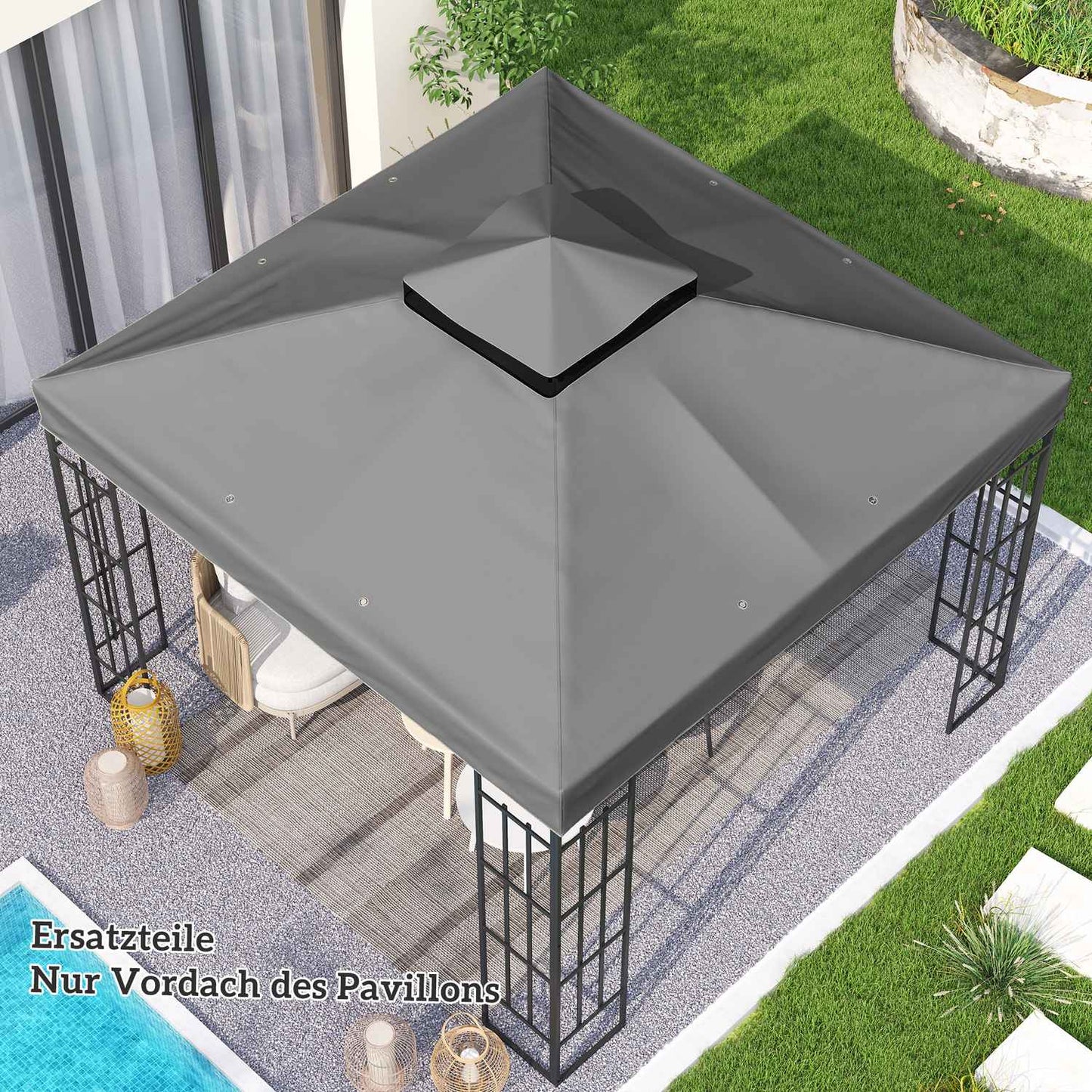 Waterproof 3x3m Gazebo Roof Replacement - Oxford Fabric, Dark Grey