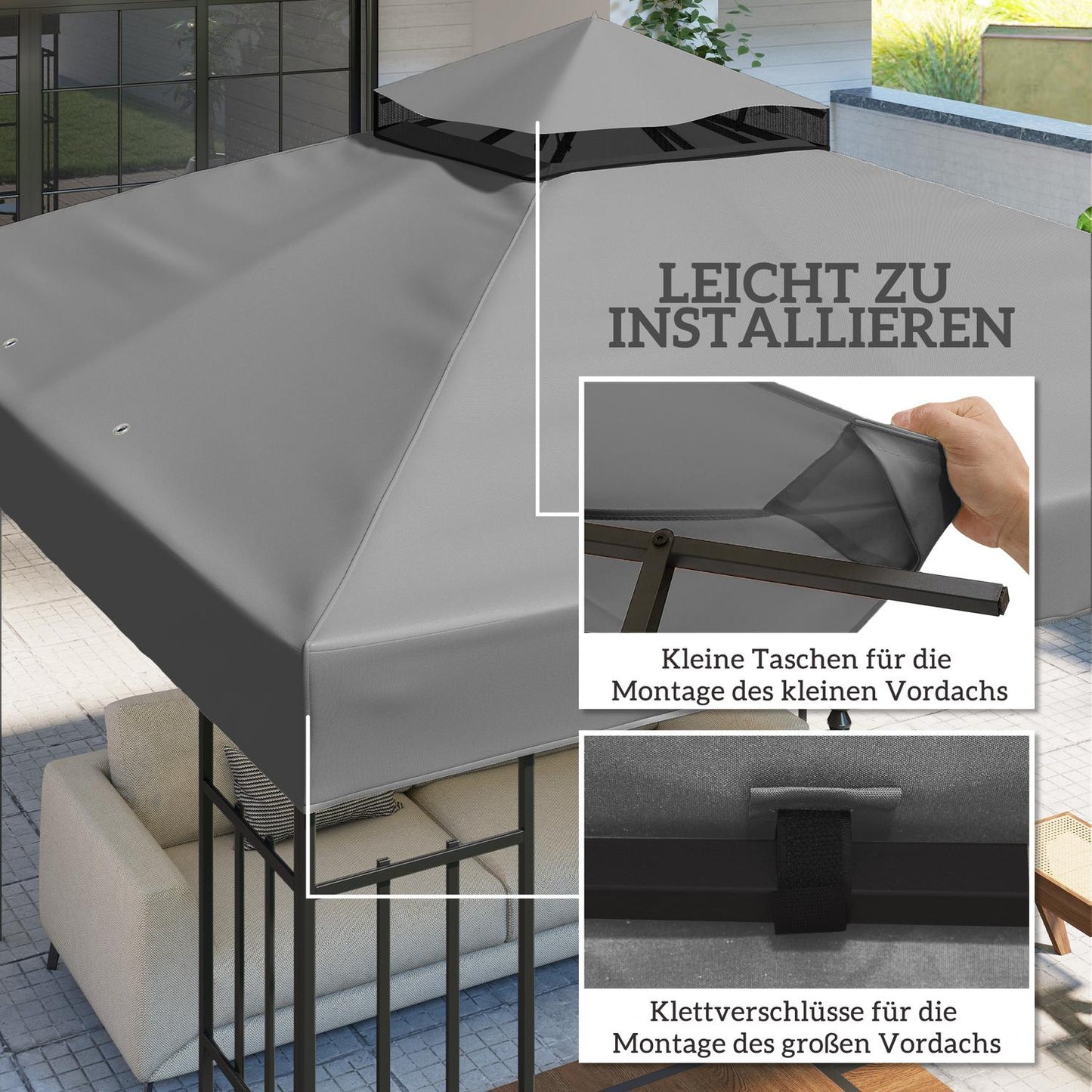 Waterproof 3x3m Gazebo Roof Replacement - Oxford Fabric, Dark Grey