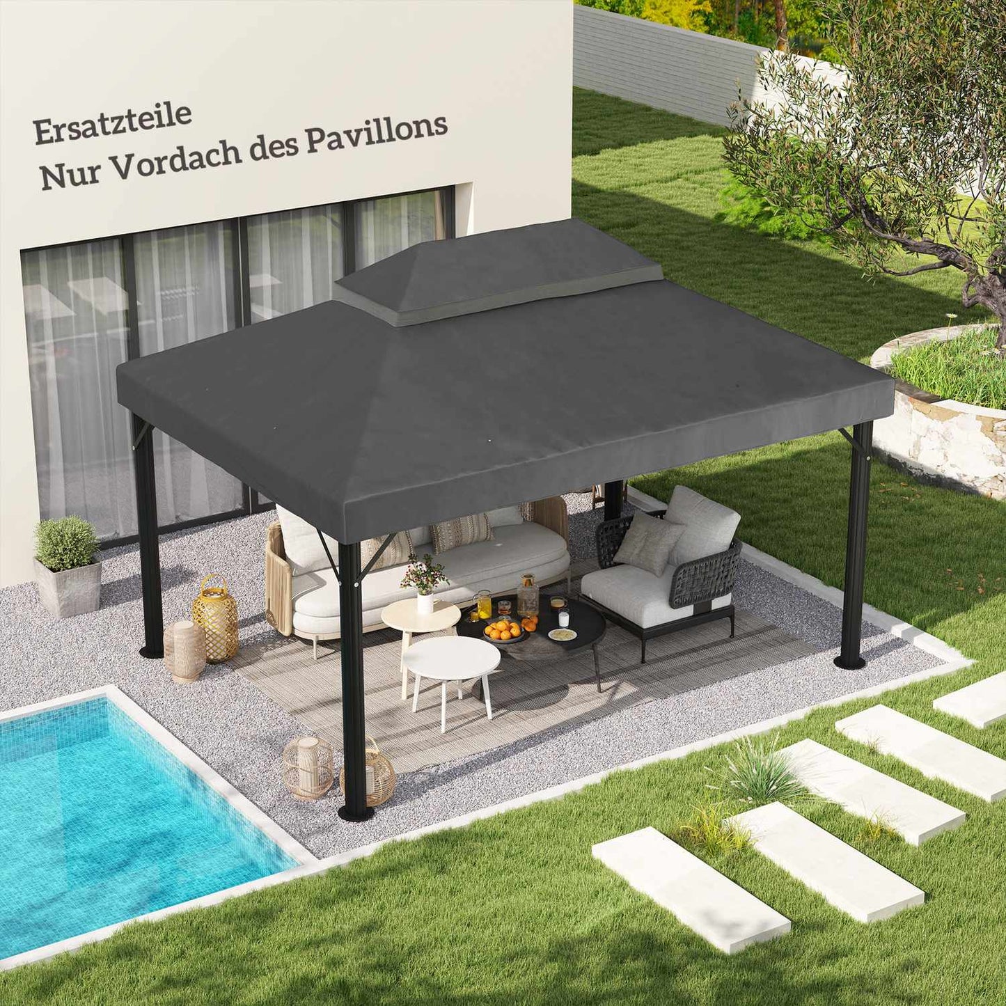 Waterproof 3x4m Gazebo roof replacement, dark grey