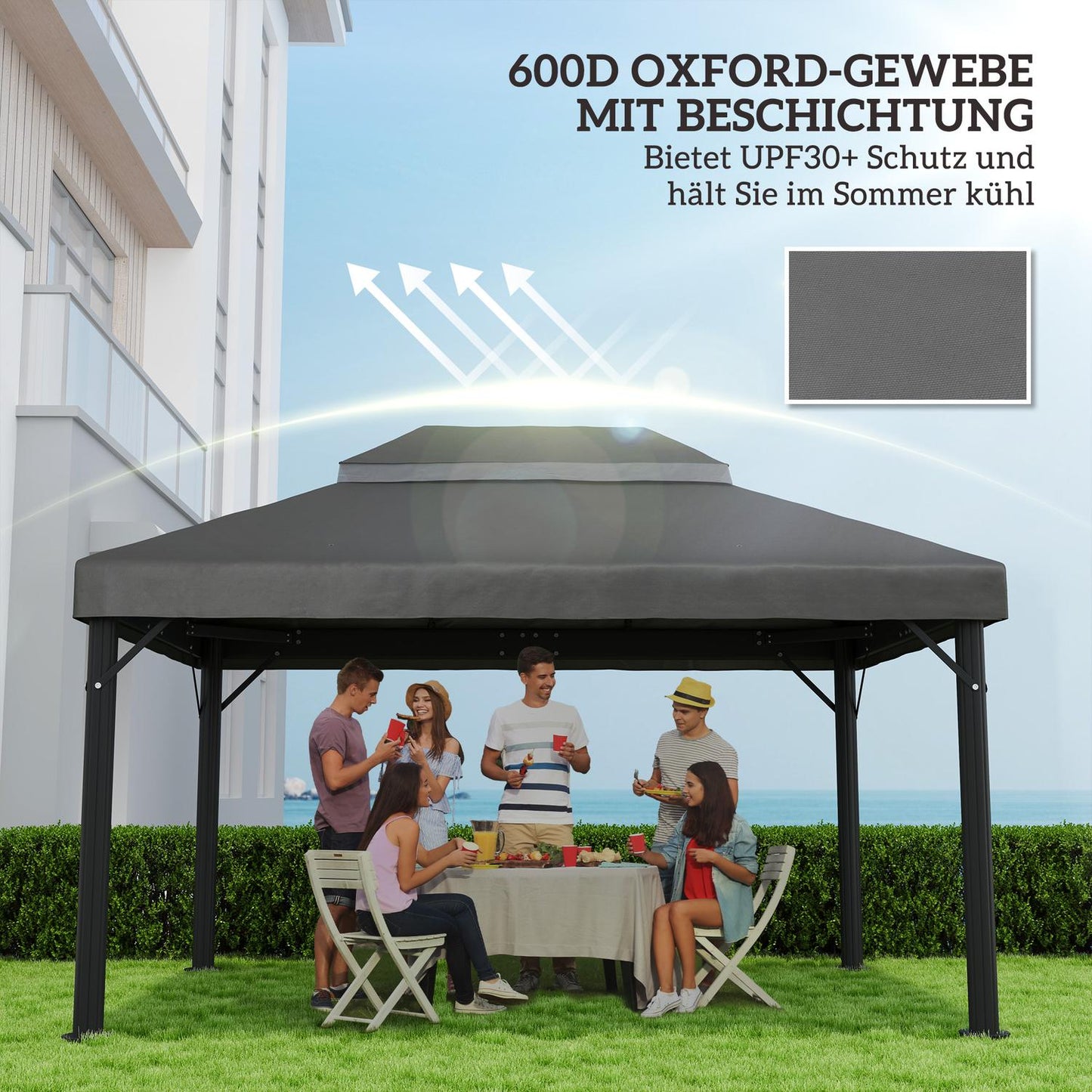 Waterproof 3x4m Gazebo roof replacement, dark grey