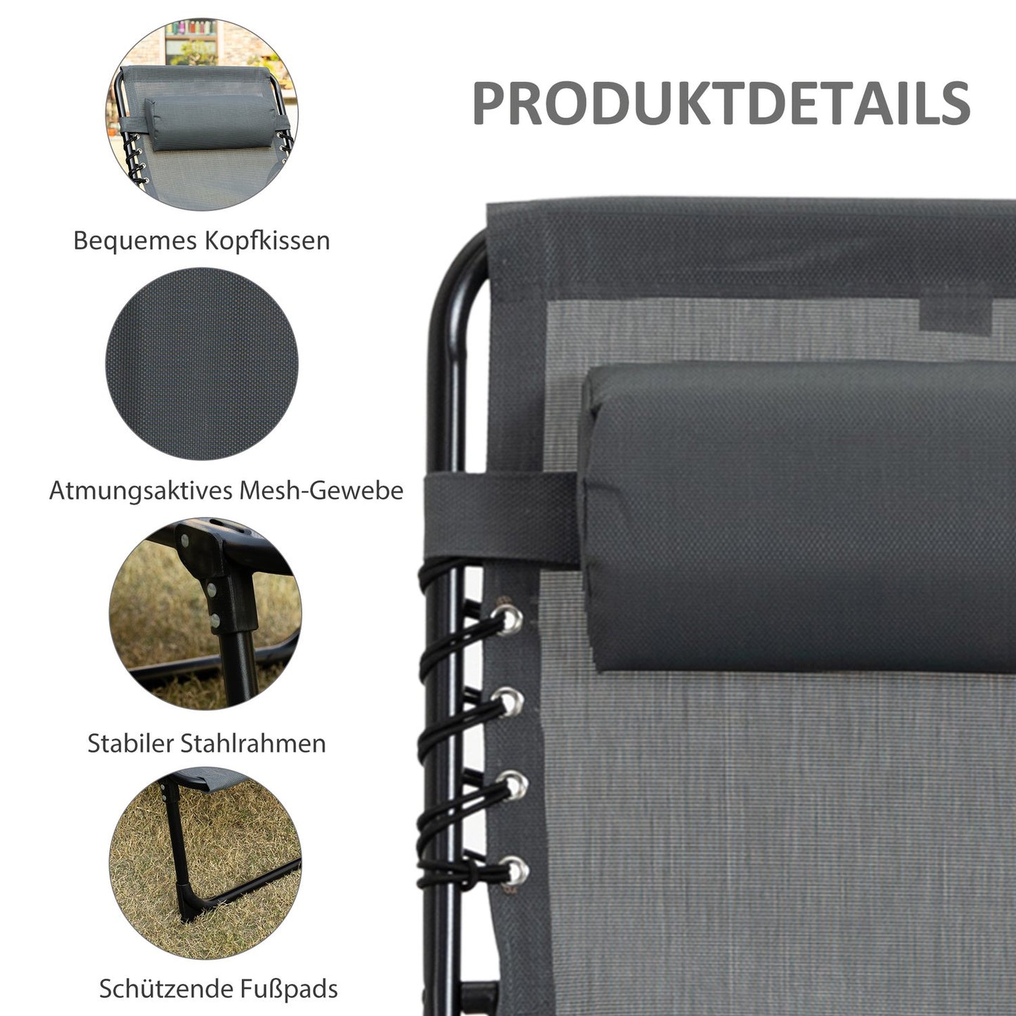Folding sun lounger with cushion, adjustable, weatherproof