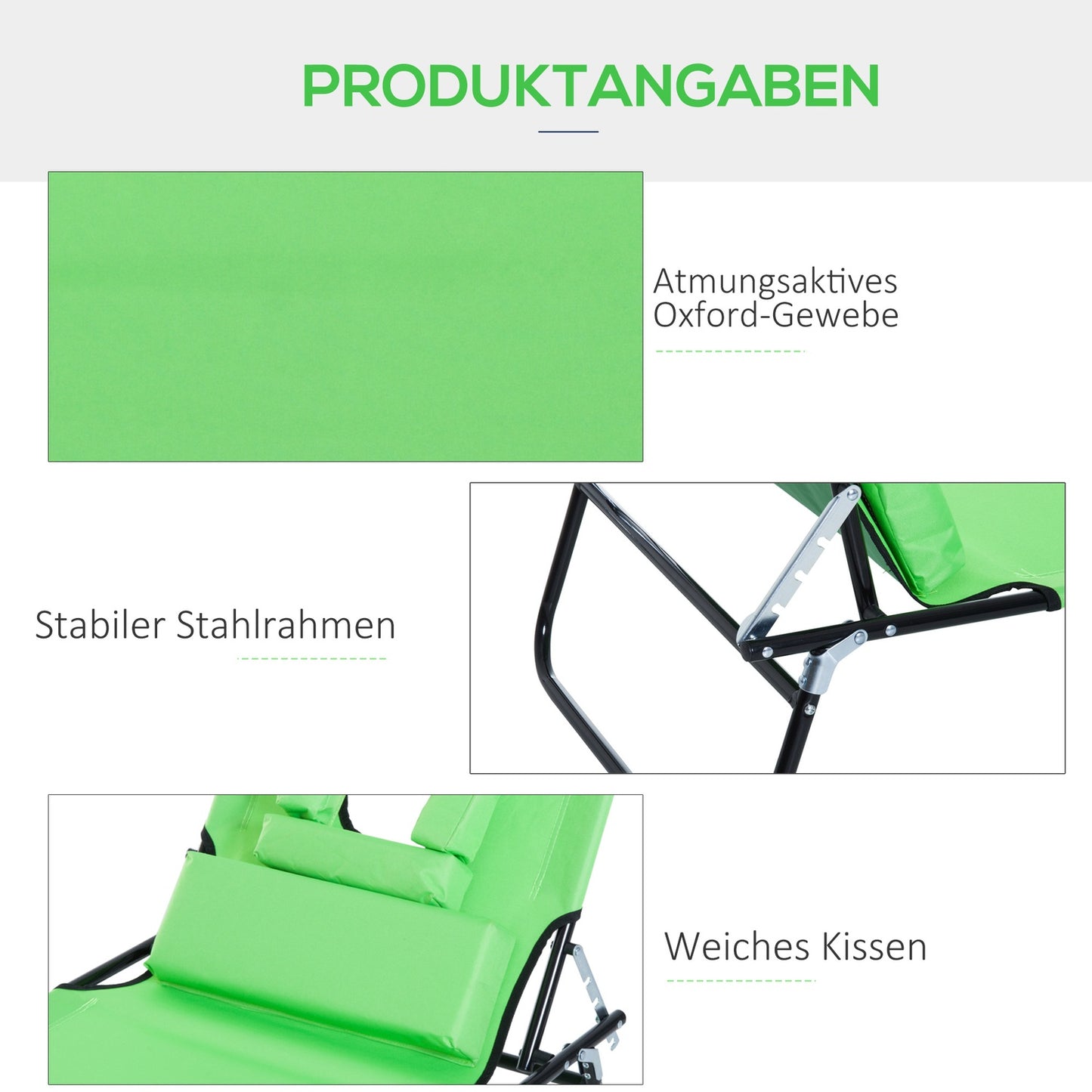 Folding sun lounger, adjustable, weatherproof, green