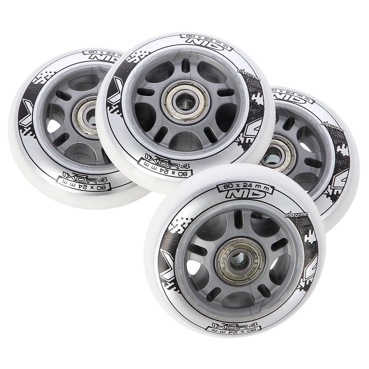 PU 80x24 Wheels, White, 4 Pcs + ABEC-7 Bearings, 8 Pcs