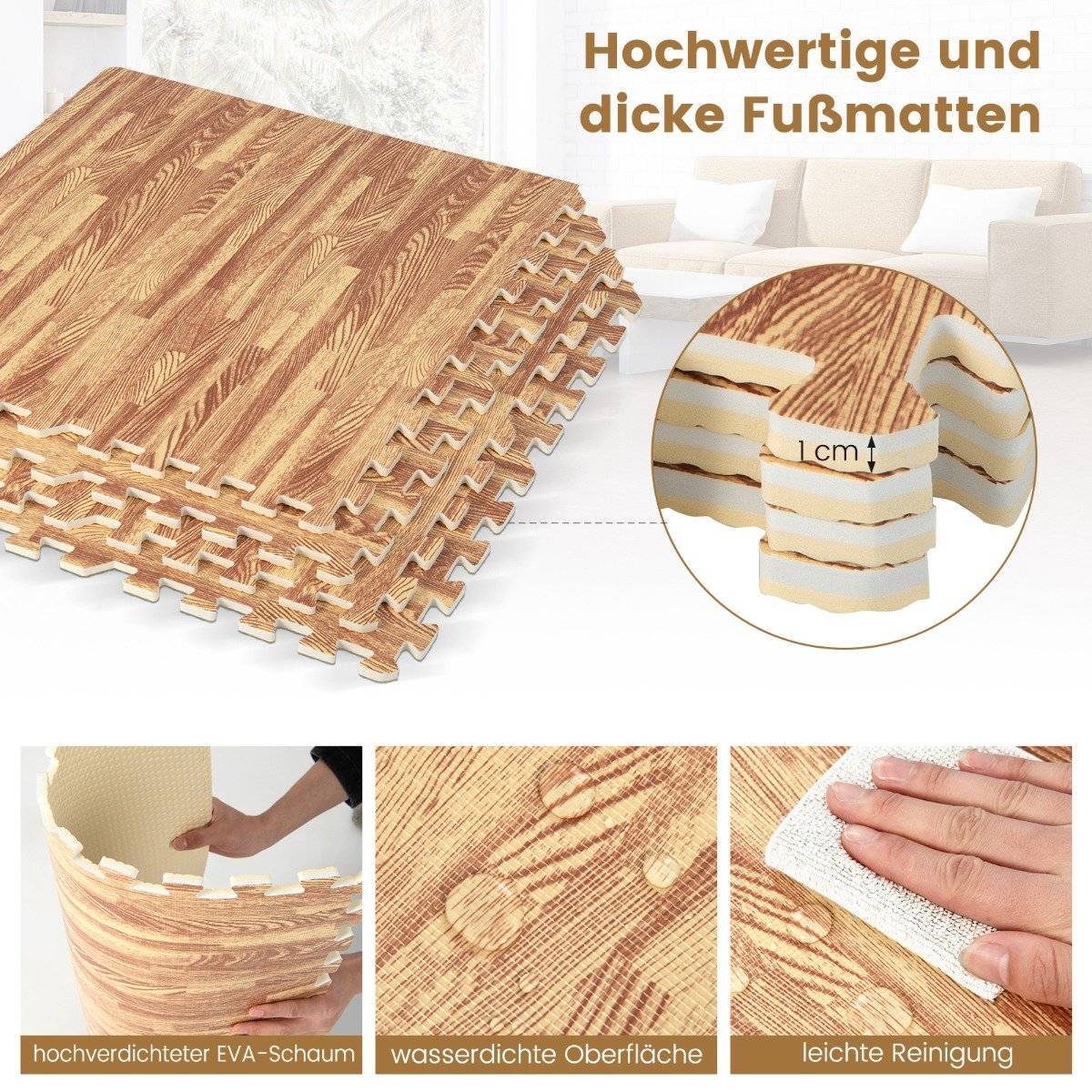 Pack of 12 protective mats made of Eva with wood grain puzzle mat for floor protection 61 x 61 cm natural