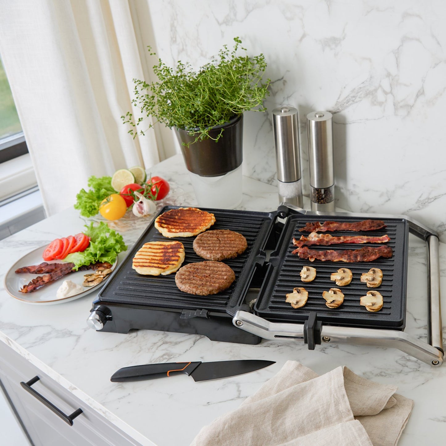 Panini Grill 2-in-1, Stainless Steel, 2000W, PFAS-Free