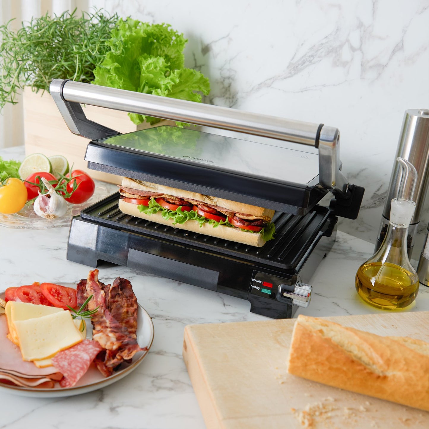 Panini Grill 2-in-1, Stainless Steel, 2000W, PFAS-Free