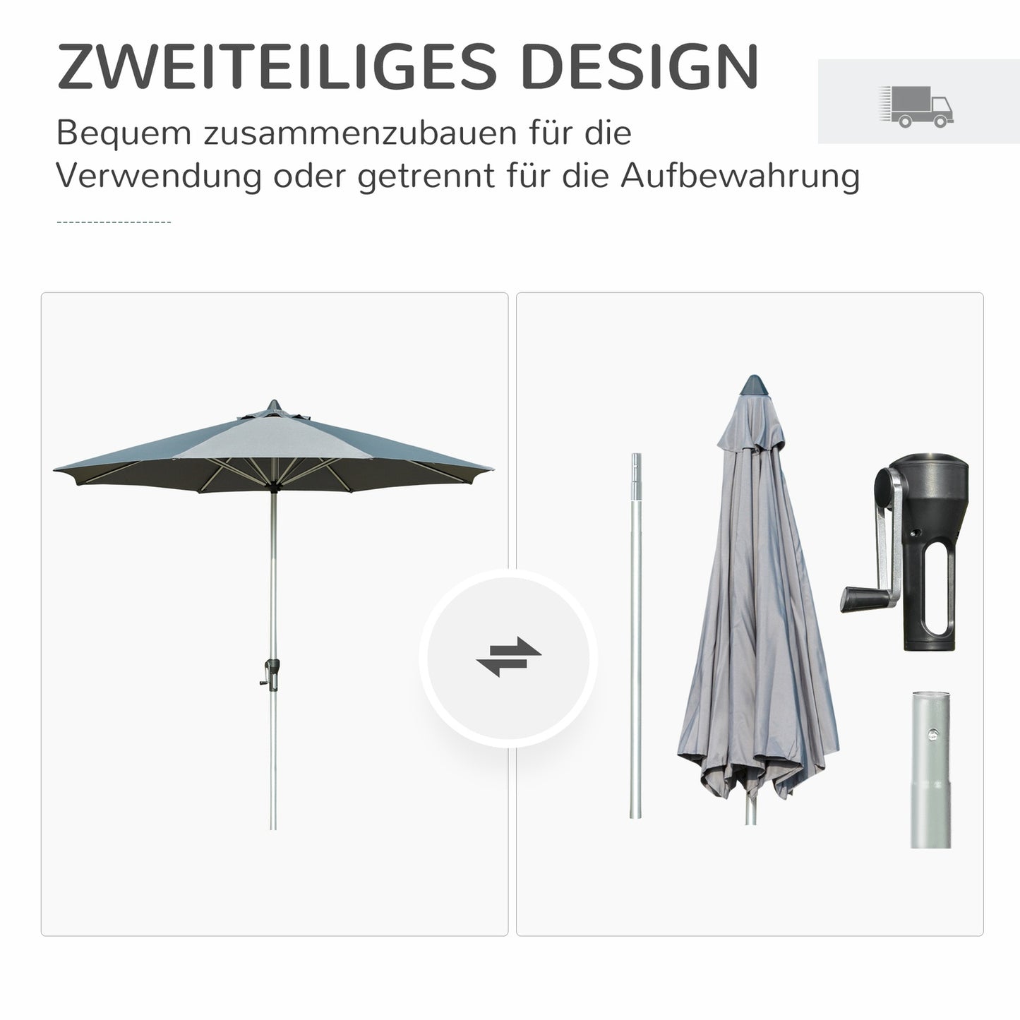 Balcony Market Umbrella, 2.7M sun protection, dark grey