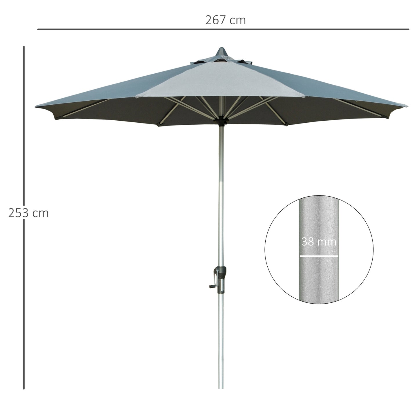 Balcony Market Umbrella, 2.7M sun protection, dark grey