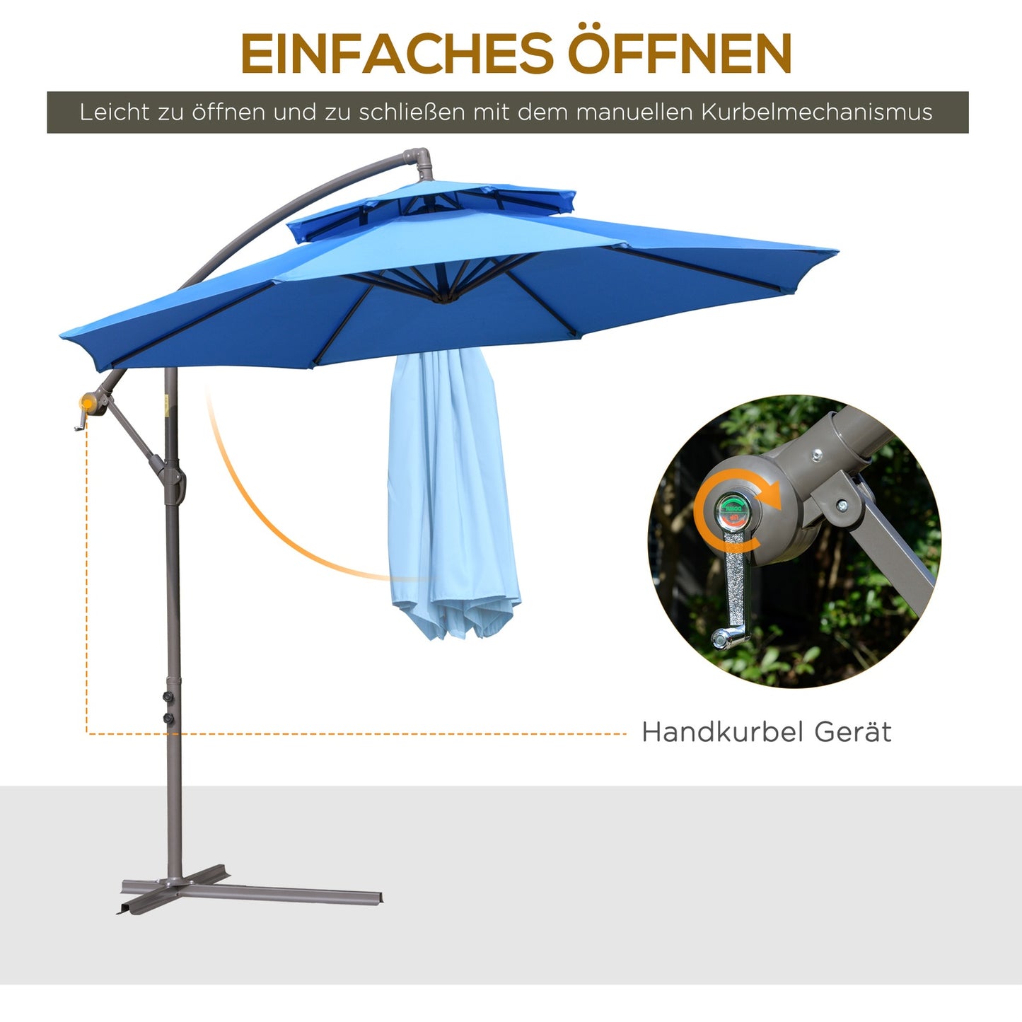 Cantilever umbrella, 2.67 m, double roof, UV protection