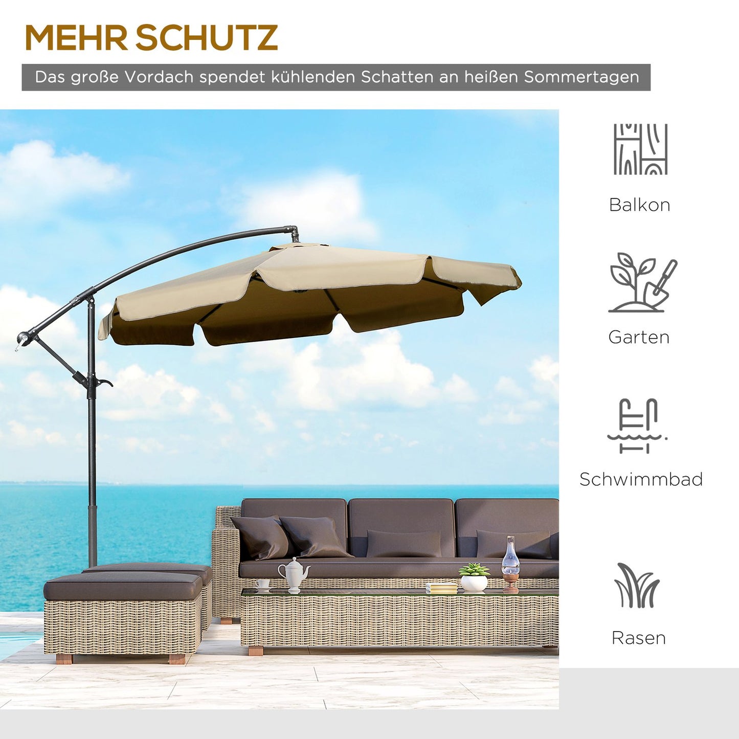 Cantilever Parasol Umbrella with crank, sun protection 2.65m