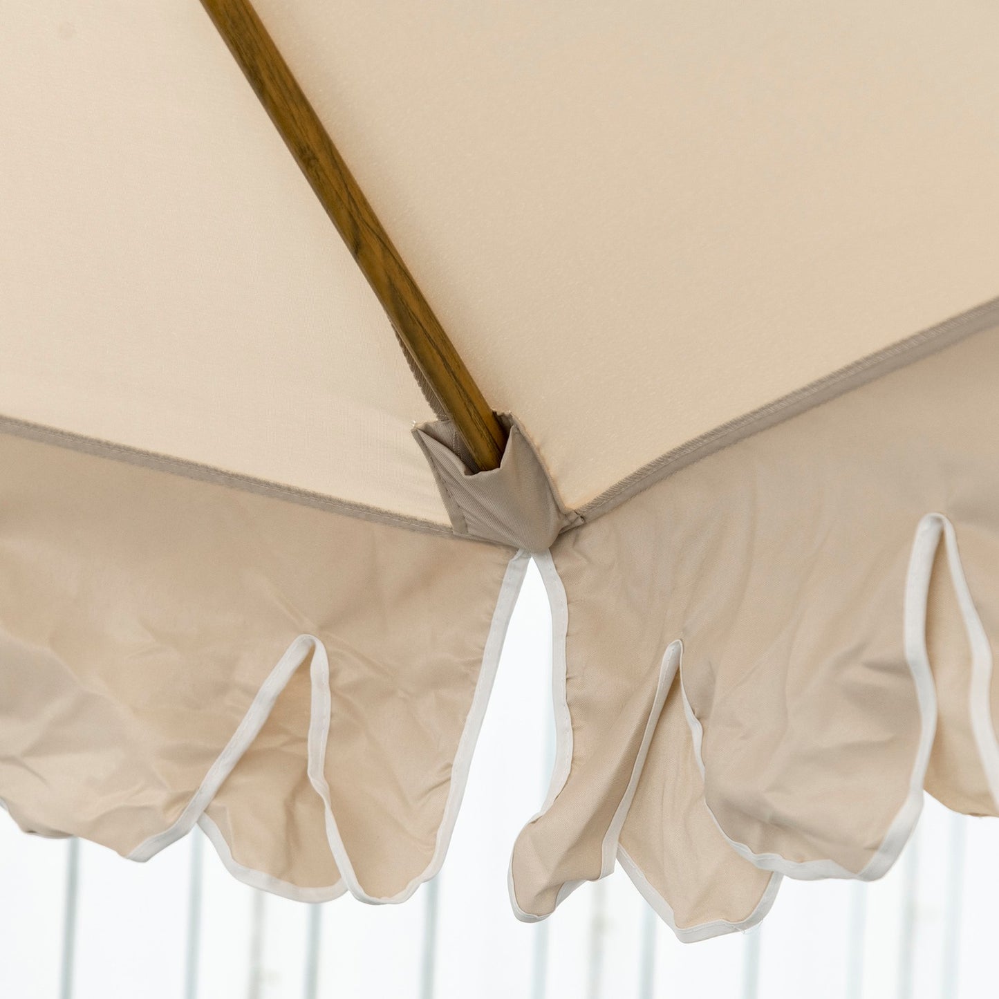 Beach umbrella 265 Cm, fringe design, adjustable tilt, khaki