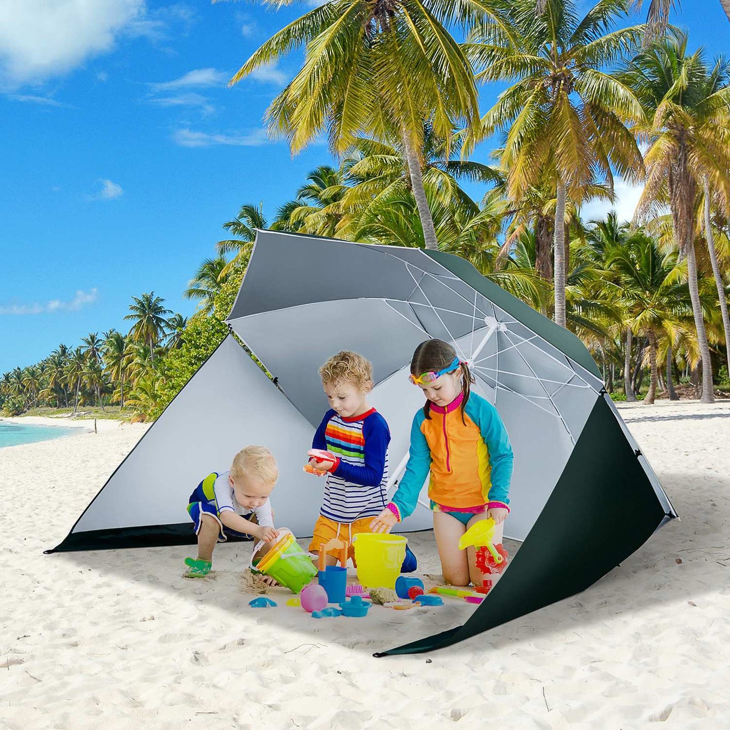 Beach umbrella & cover, windproof, dark green, 210cm