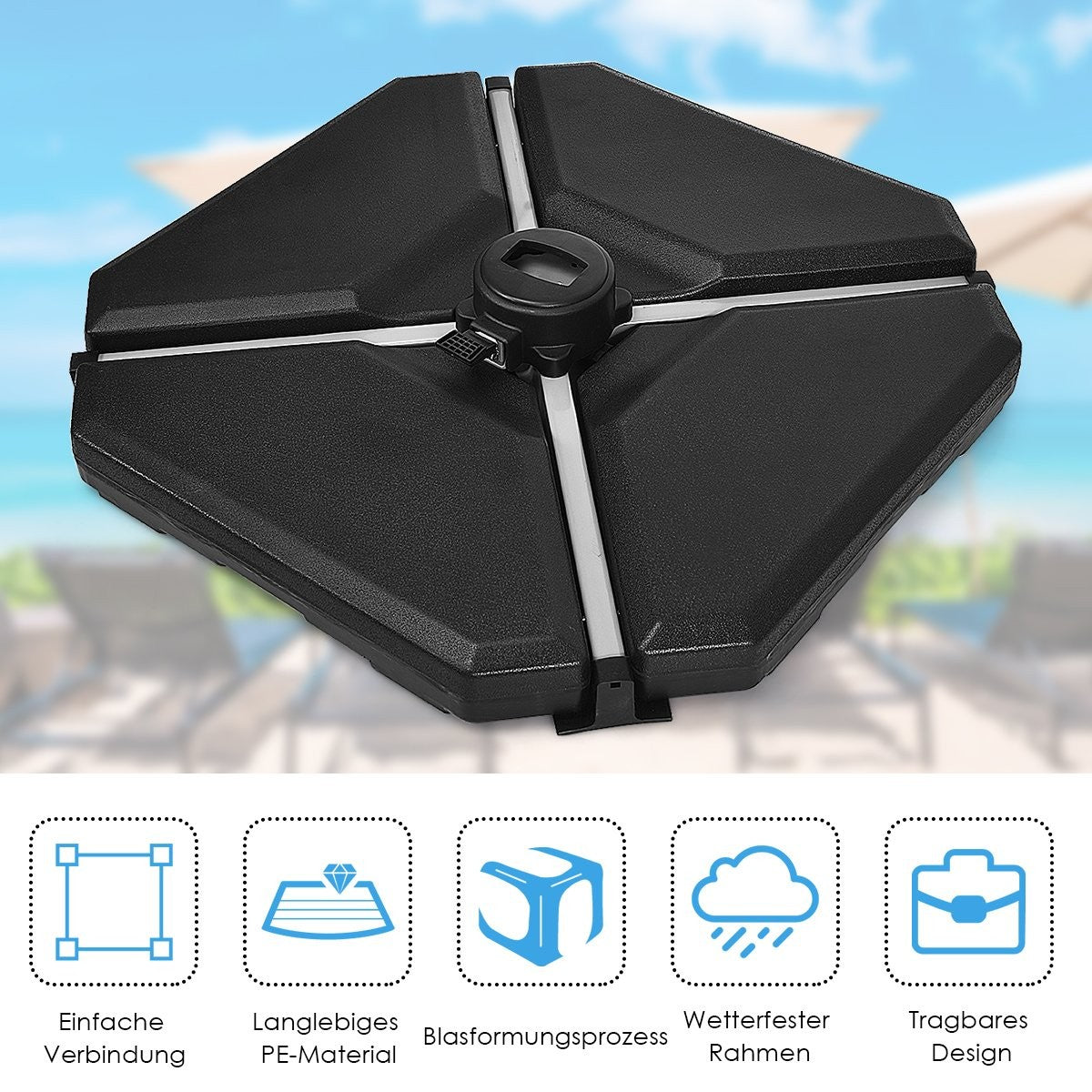 Parasol base balcony umbrella stand for outdoor use 90cm x 90cmx 10cm black