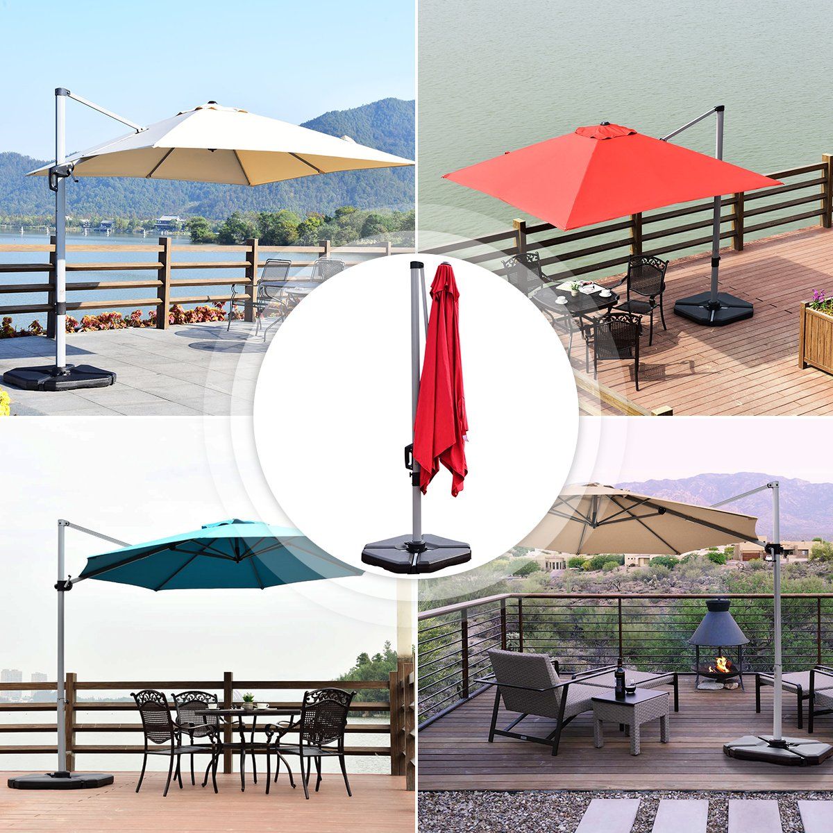 Parasol base balcony umbrella stand for outdoor use 90cm x 90cmx 10cm black