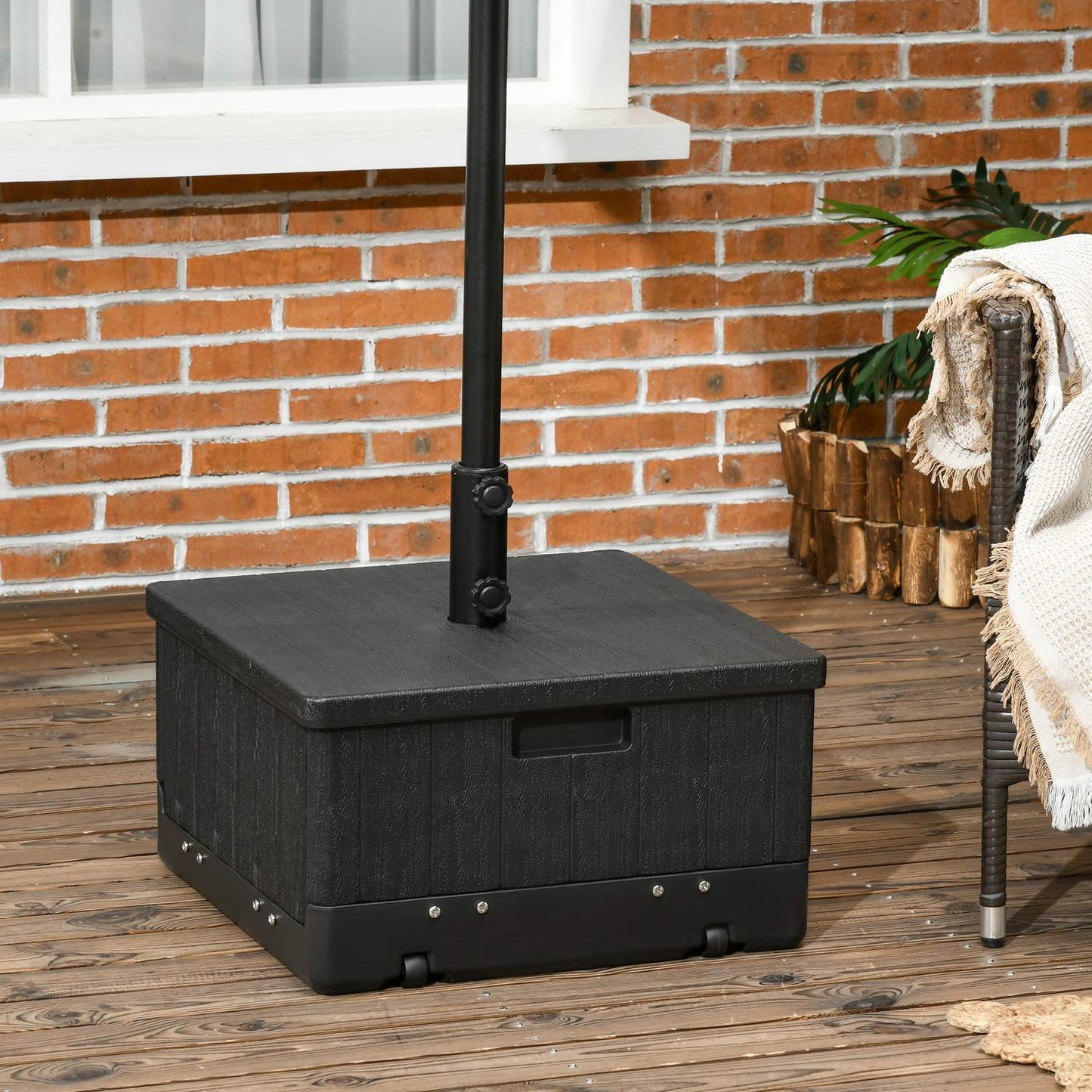 Parasol base stand, 3-in-1 table with wheels, fits 38/48mm poles