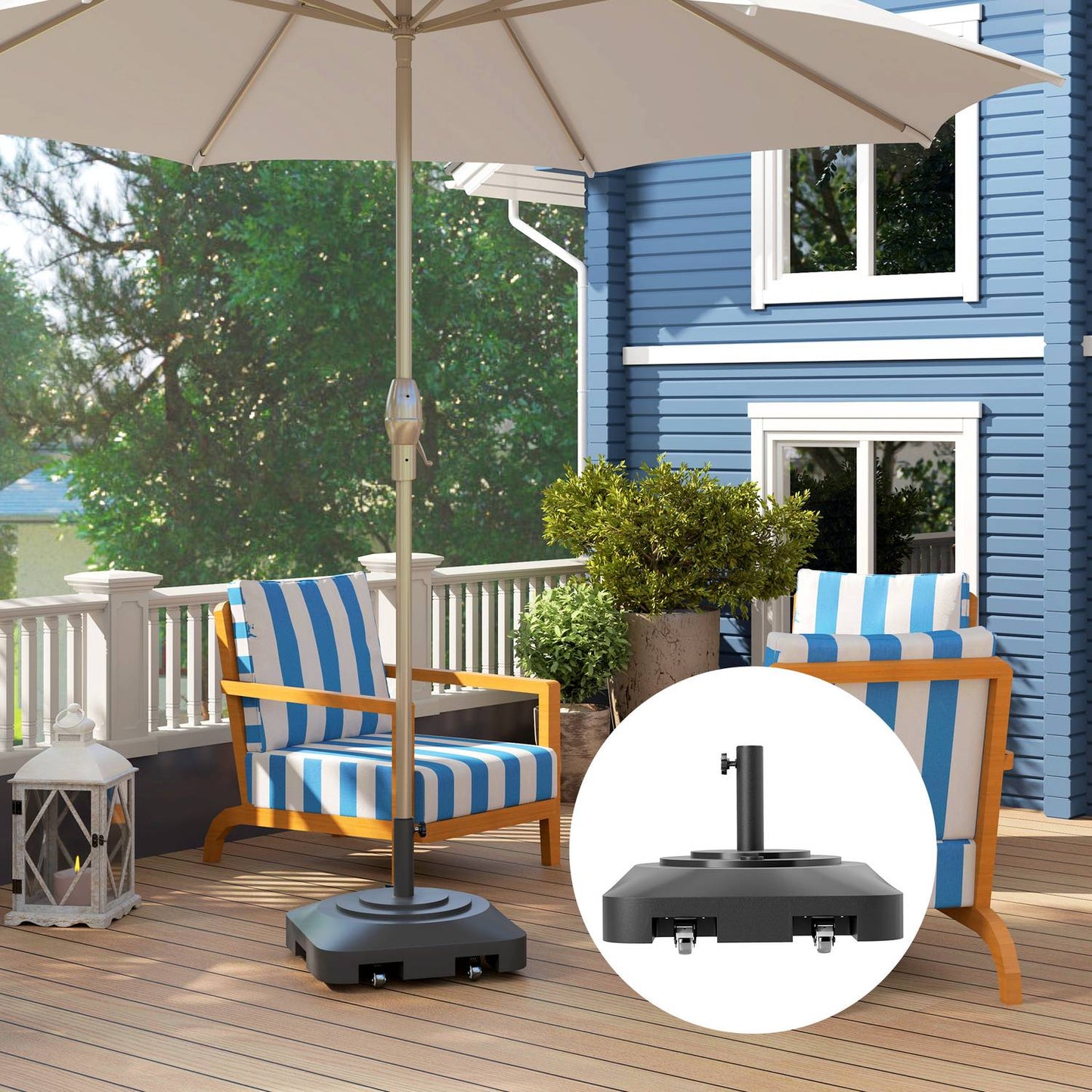Parasol stand with wheels - square, 25 kg, black