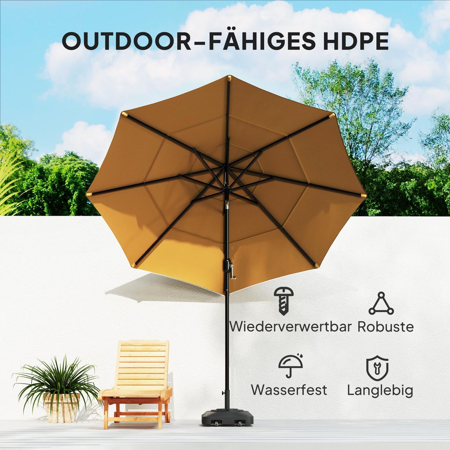 Parasol stand with wheels - square, 25 kg, black