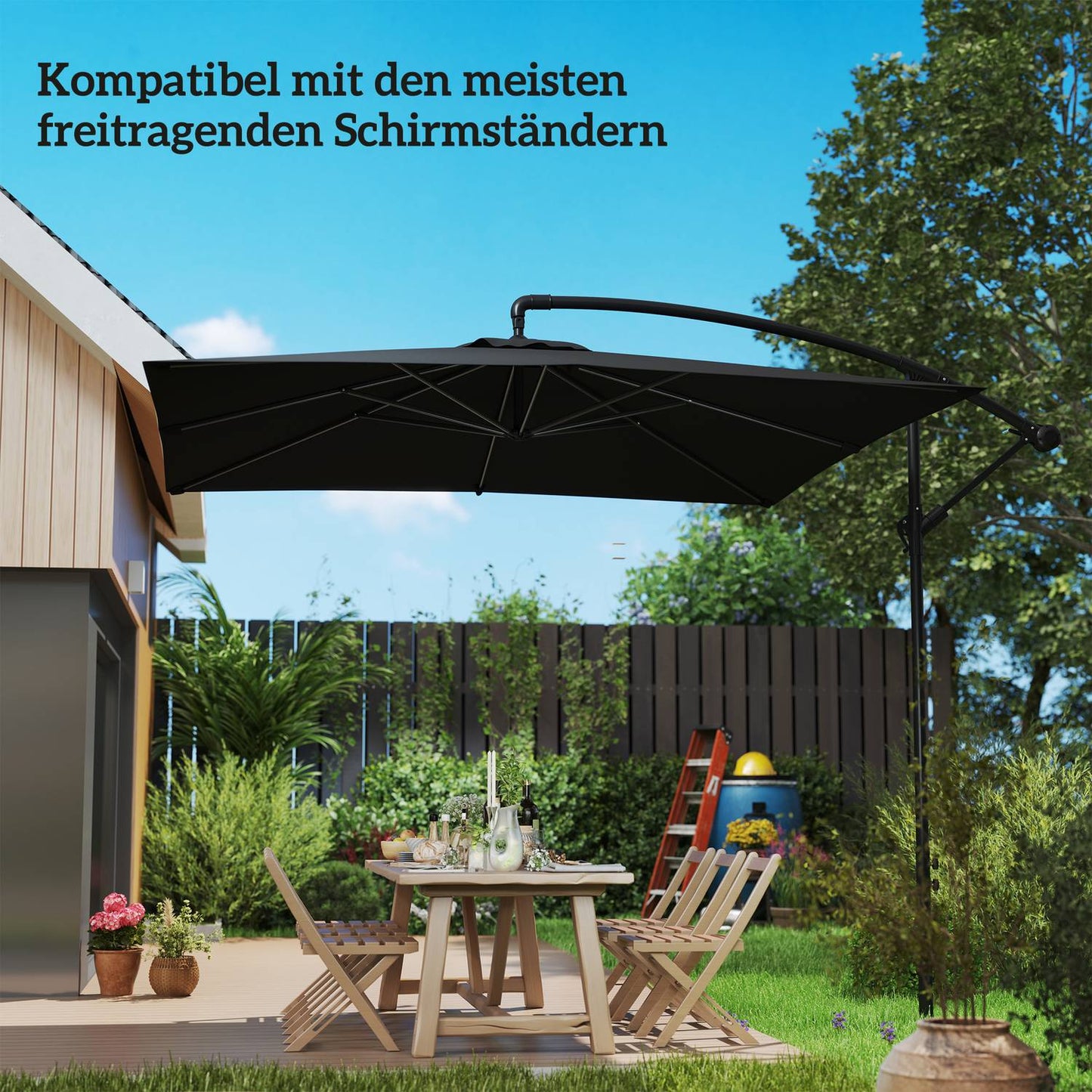 Concrete Cantilever umbrella stand, square, dark grey