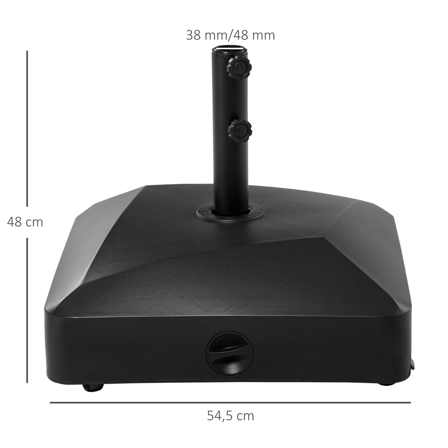 Parasol stand with wheels, fits Ø38/48mm posts, 43kg/60kg filling