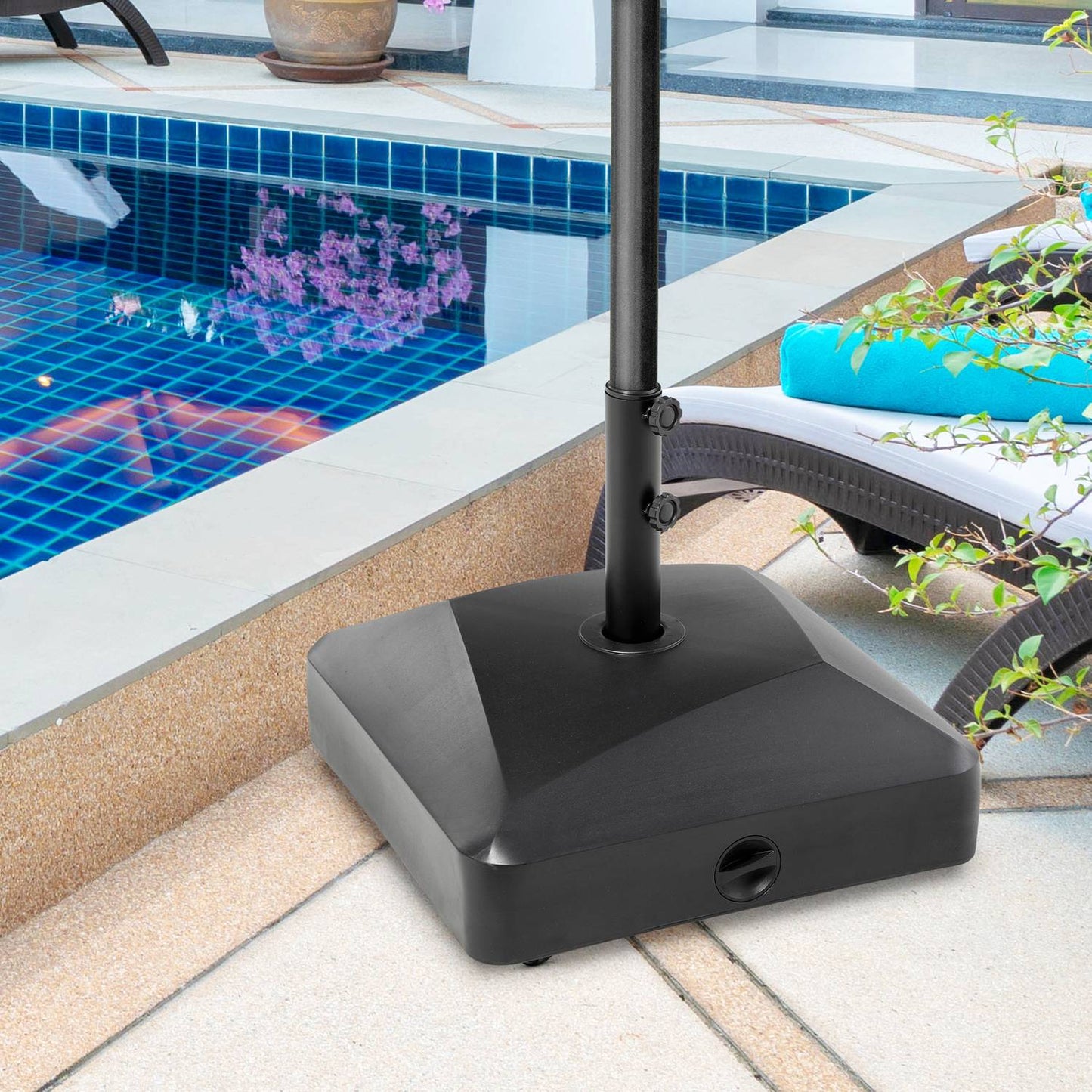 Parasol stand with wheels, fits Ø38/48mm posts, 43kg/60kg filling