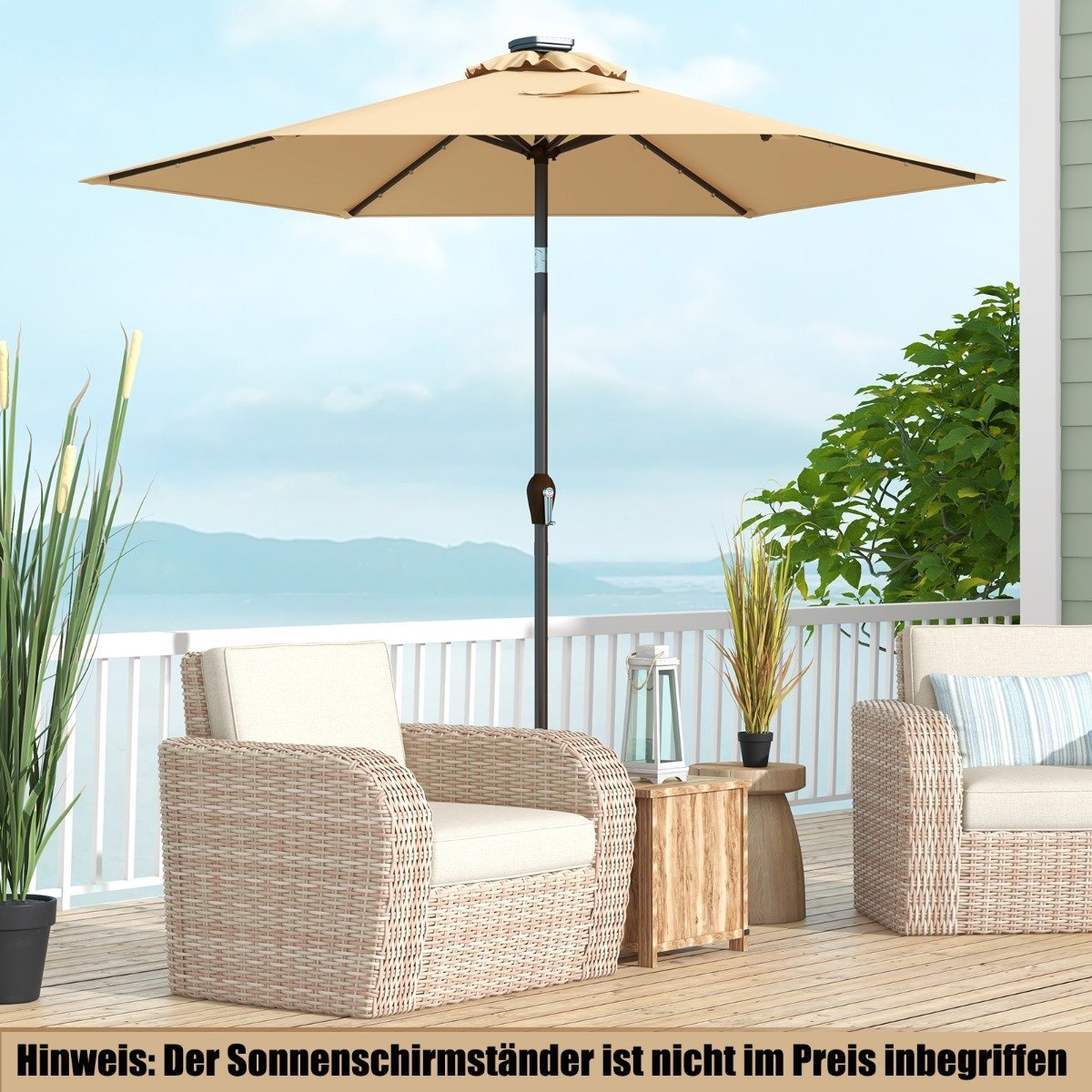 Parasol with solar LED lighting cantilever umbrella garden umbrella crank umbrella 2.7 m beige