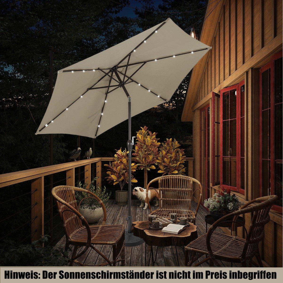 Parasol with solar LED lighting, cantilever umbrella, garden umbrella, crank umbrella, 2.7 m, brown