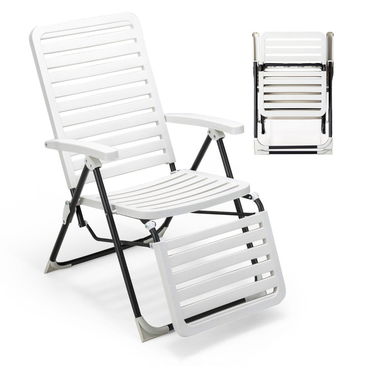 Patio deck chair with footrest Folding deck chair White
