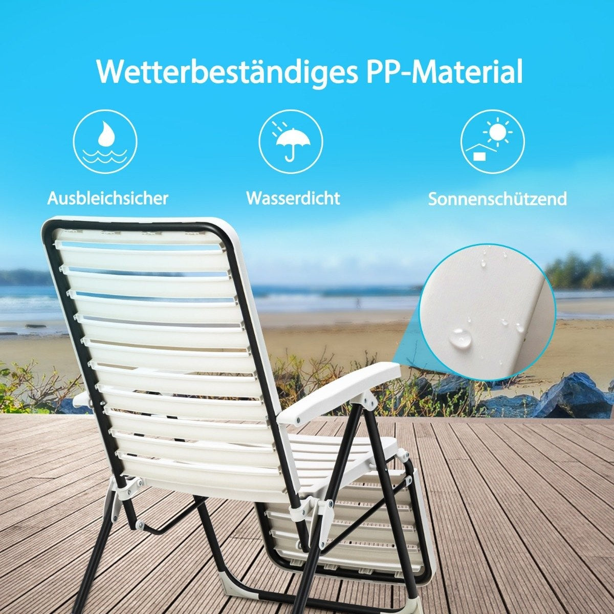 Patio deck chair with footrest Folding deck chair White