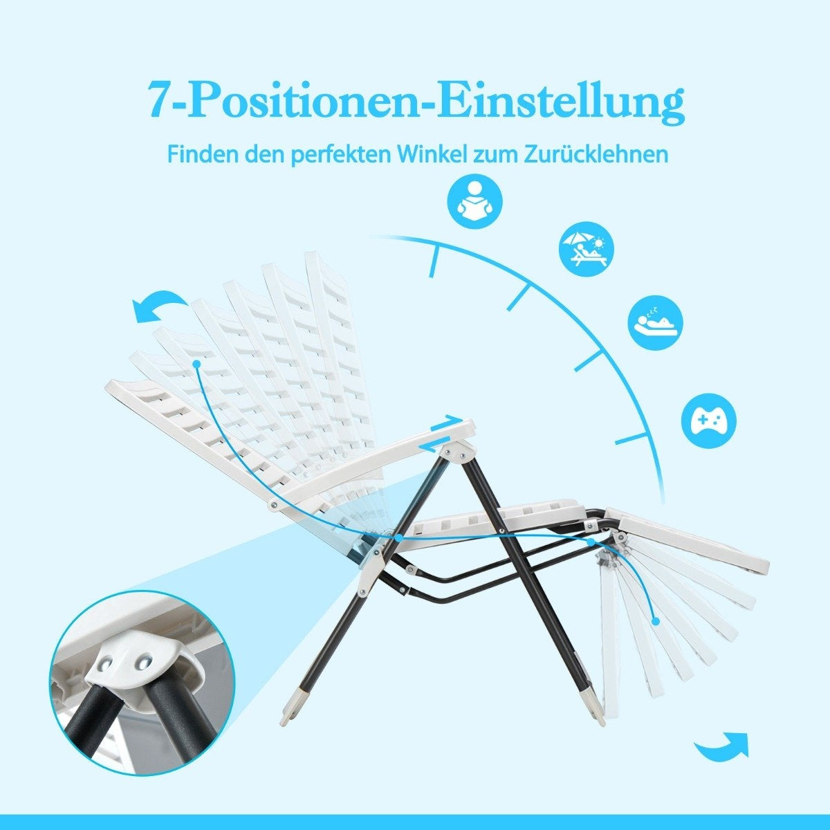 Patio deck chair with footrest Folding deck chair White
