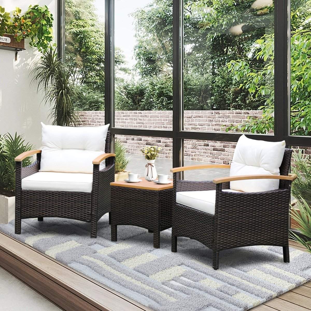 Patio furniture set Wicker furniture set for outdoor use with coffee table white