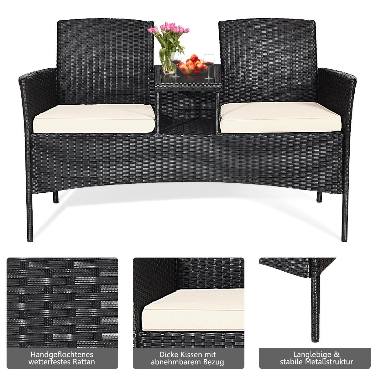 Patio sofa wear-resistant garden furniture set 138 x 62 x 85 cm white
