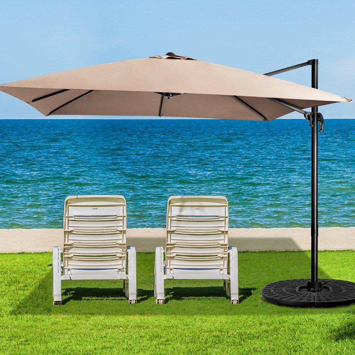 Patio umbrella with 3 tilt settings for gardens, terraces, 300 x 300 x 273 cm, coffee brown