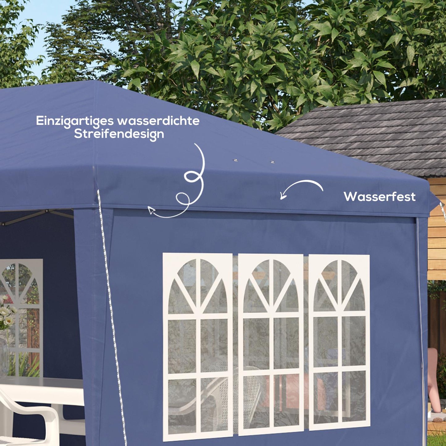Large pop-up party tent with UV protection, blue, 2.95 x 5.85 m