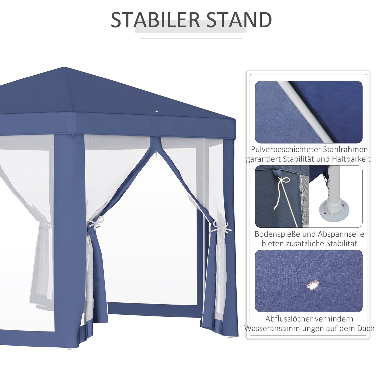 Hexagonal garden pavilion with mosquito net - blue, 195x250x250 cm