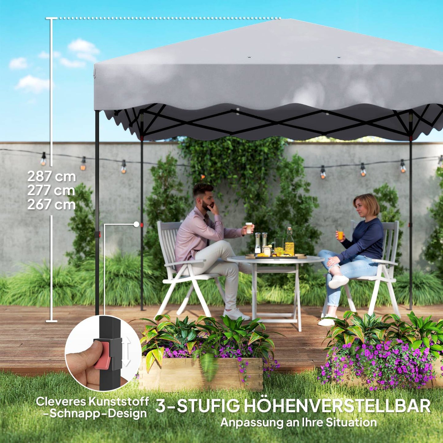 3x3m water-repellent pop-up pavilion, UV 50+, light grey