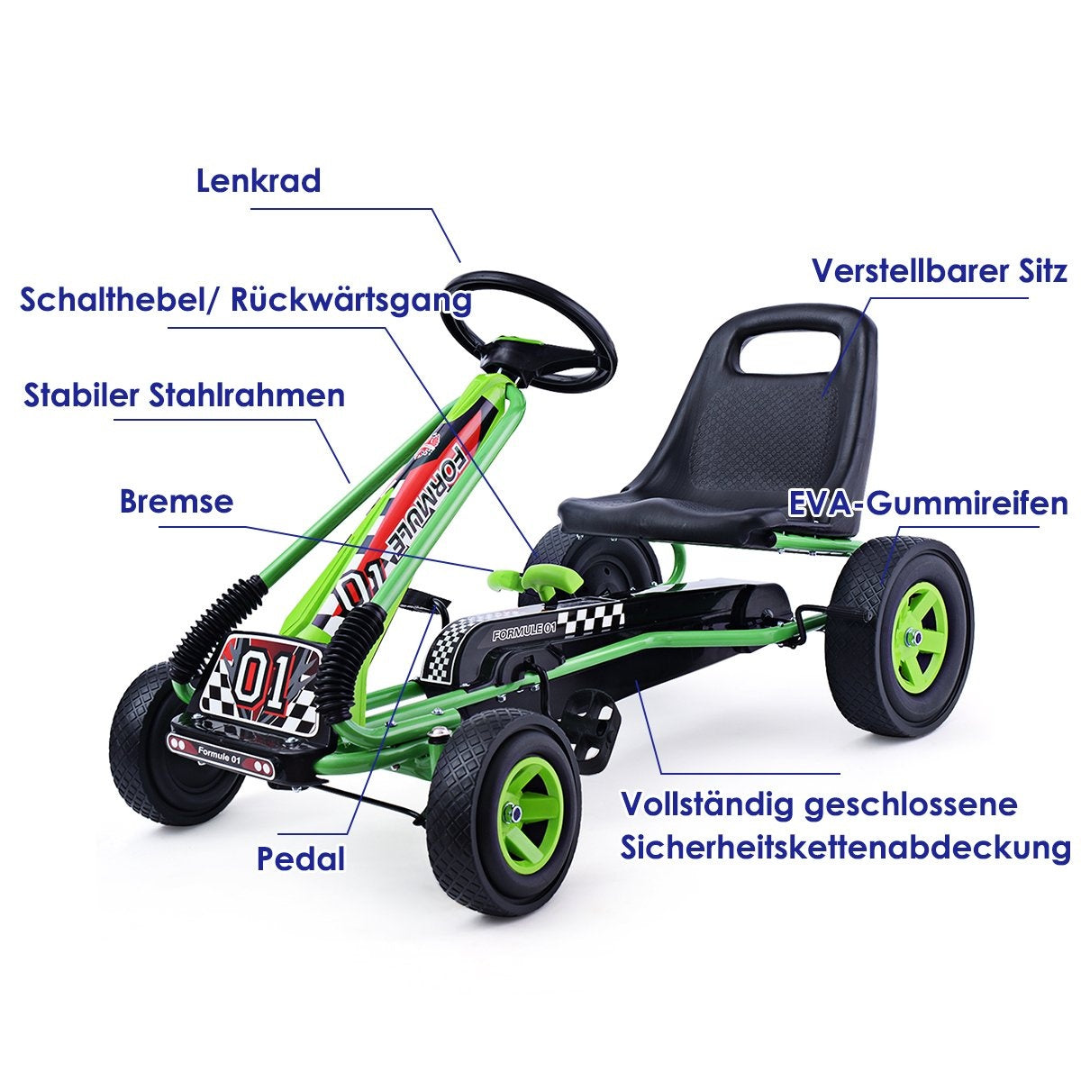Pedal go-kart pedal-operated ride-on car children's car pedal vehicle 98 x 59 x 61cm green + black