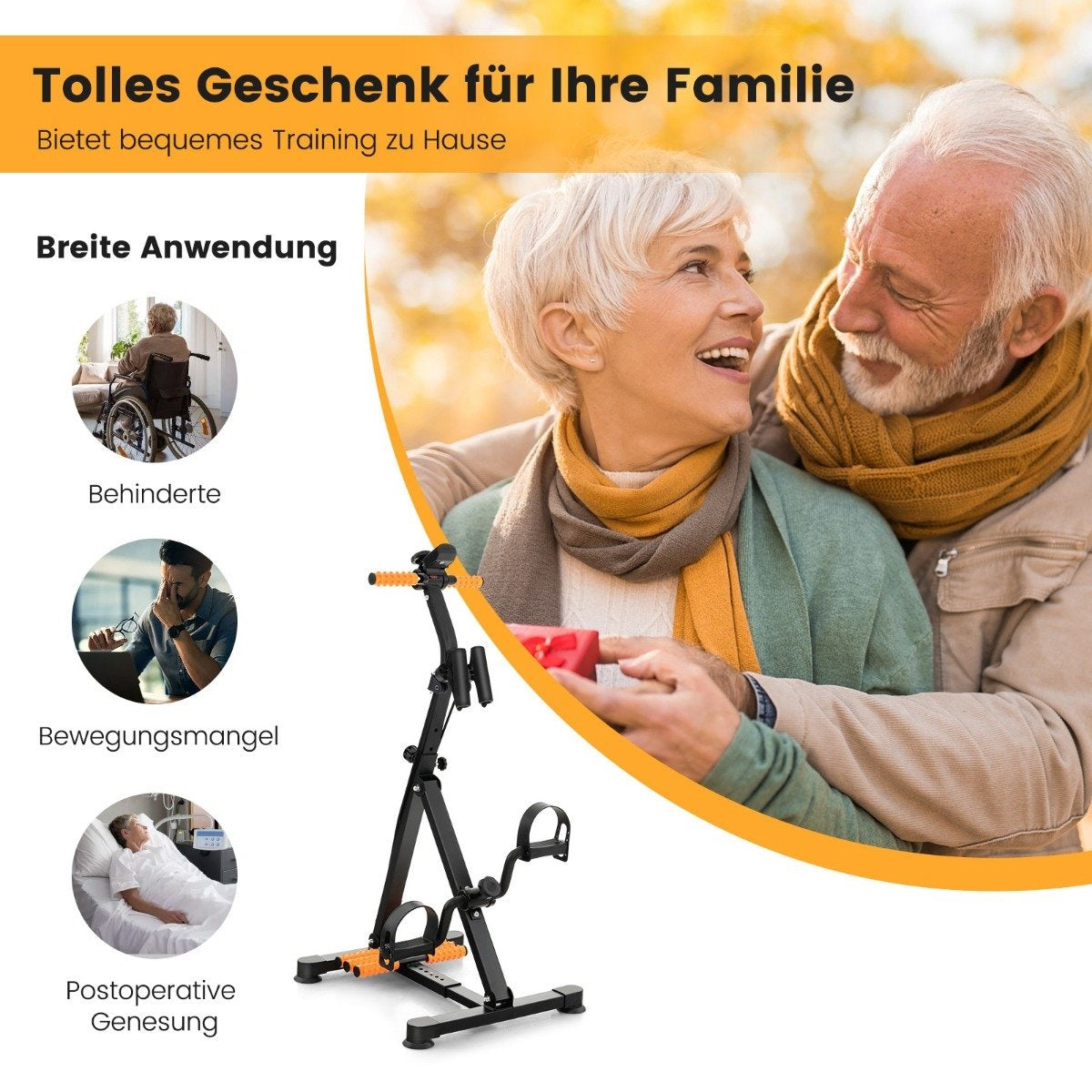 Pedal trainer for seniors Fitness device for hand 43-53 x 45 x 87-100 cm black + orange