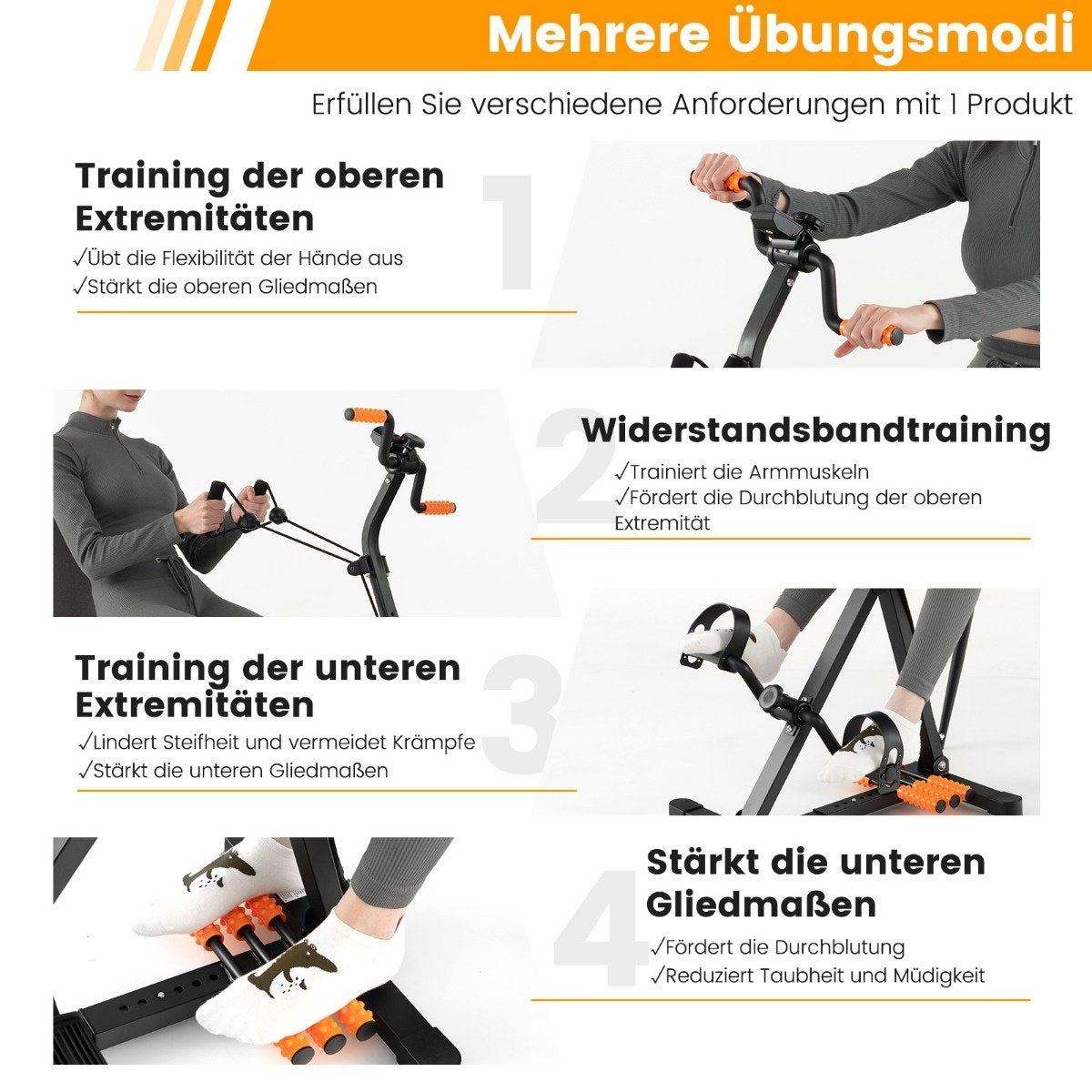 Pedal trainer for seniors Fitness device for hand 43-53 x 45 x 87-100 cm black + orange