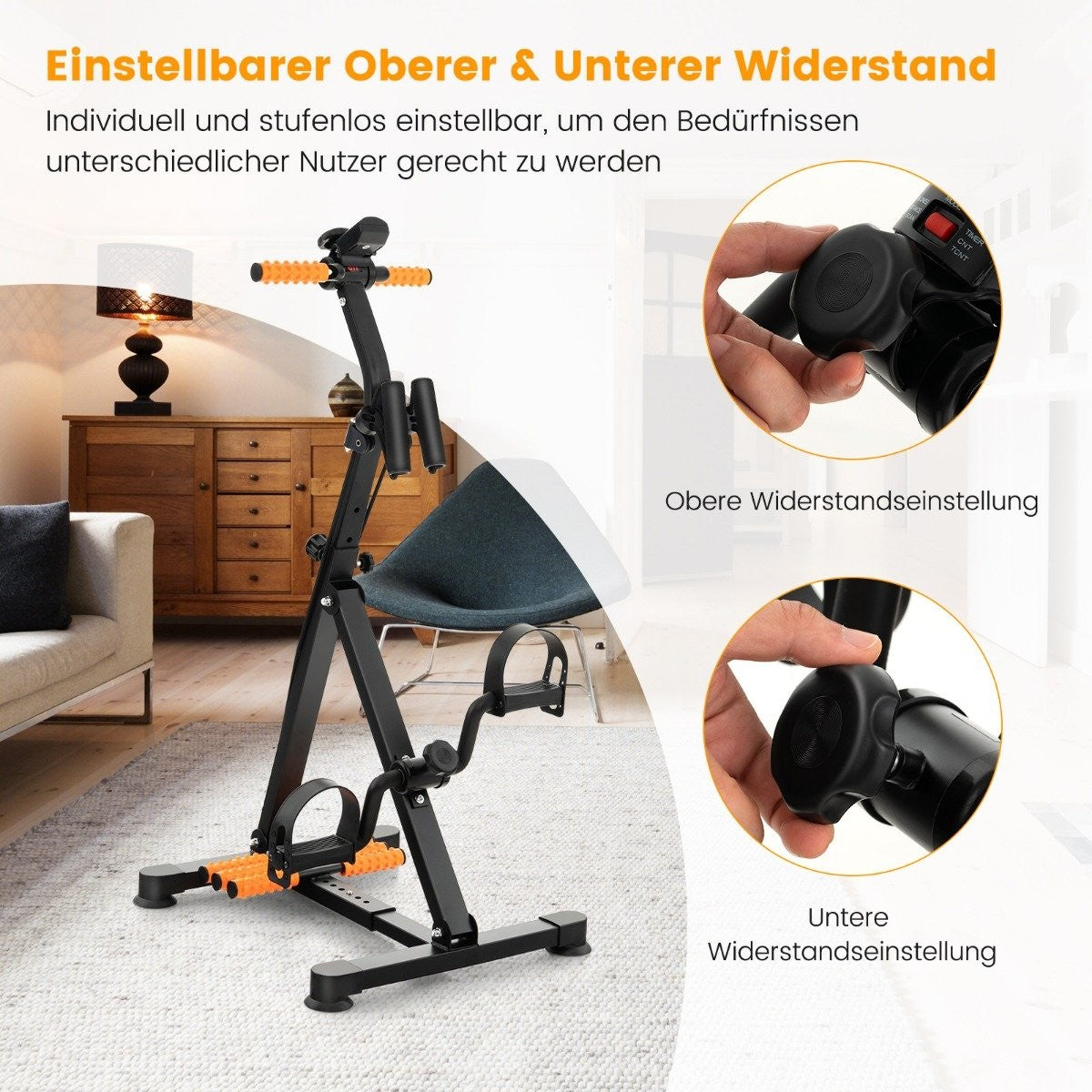 Pedal trainer for seniors Fitness device for hand 43-53 x 45 x 87-100 cm black + orange