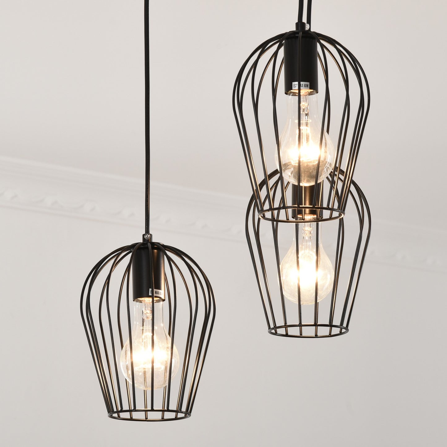 Black metal ceiling lamp - modern geometric design, Ø38x145 cm