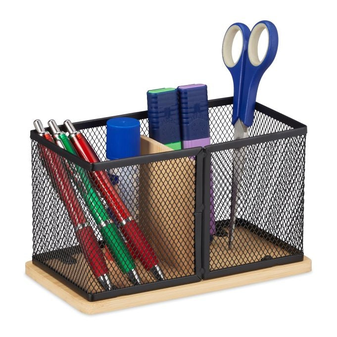 Pen holder in bamboo and mesh