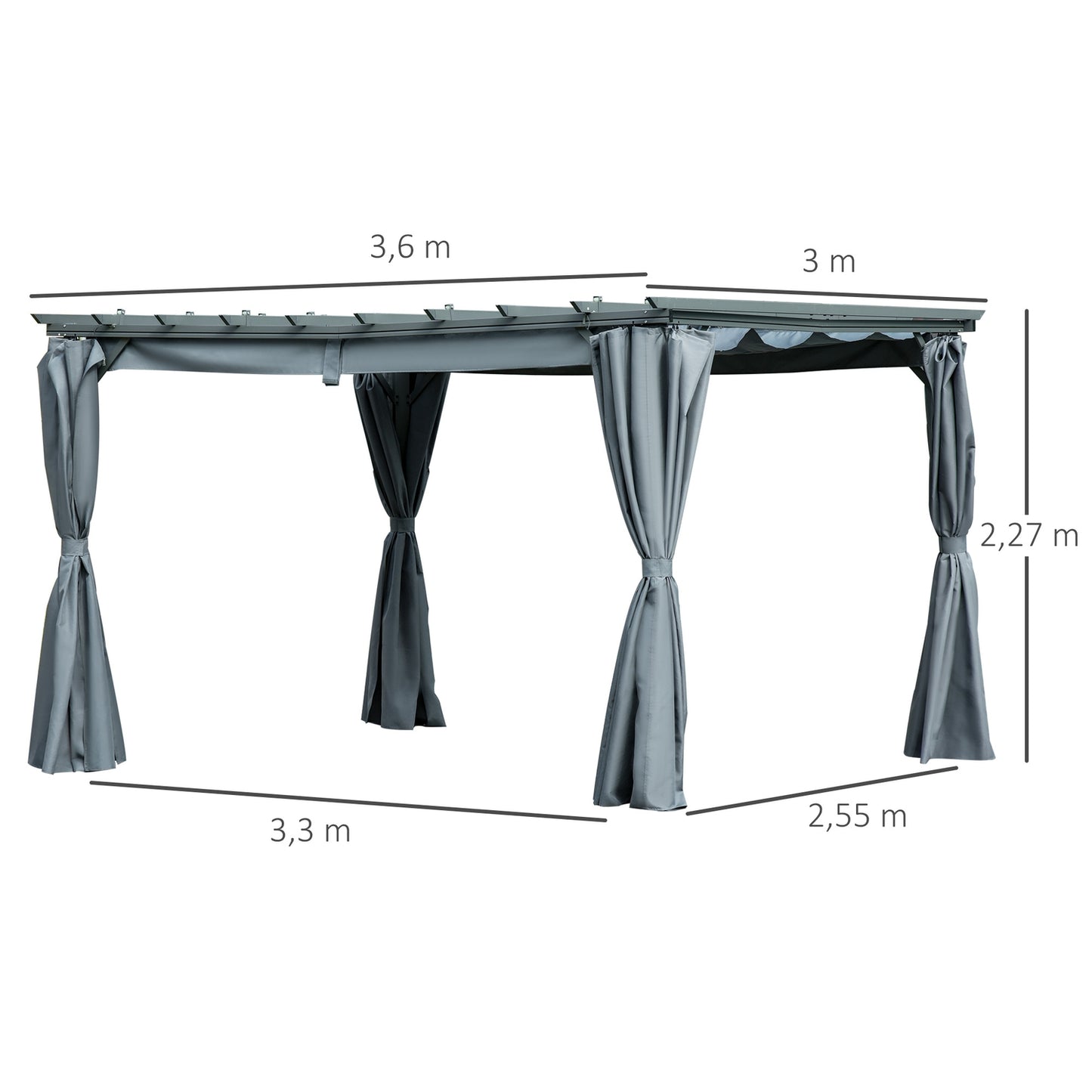 Weatherproof Steel Pergola Gazebo, Adjustable Roof, Grey, 3.6x3M