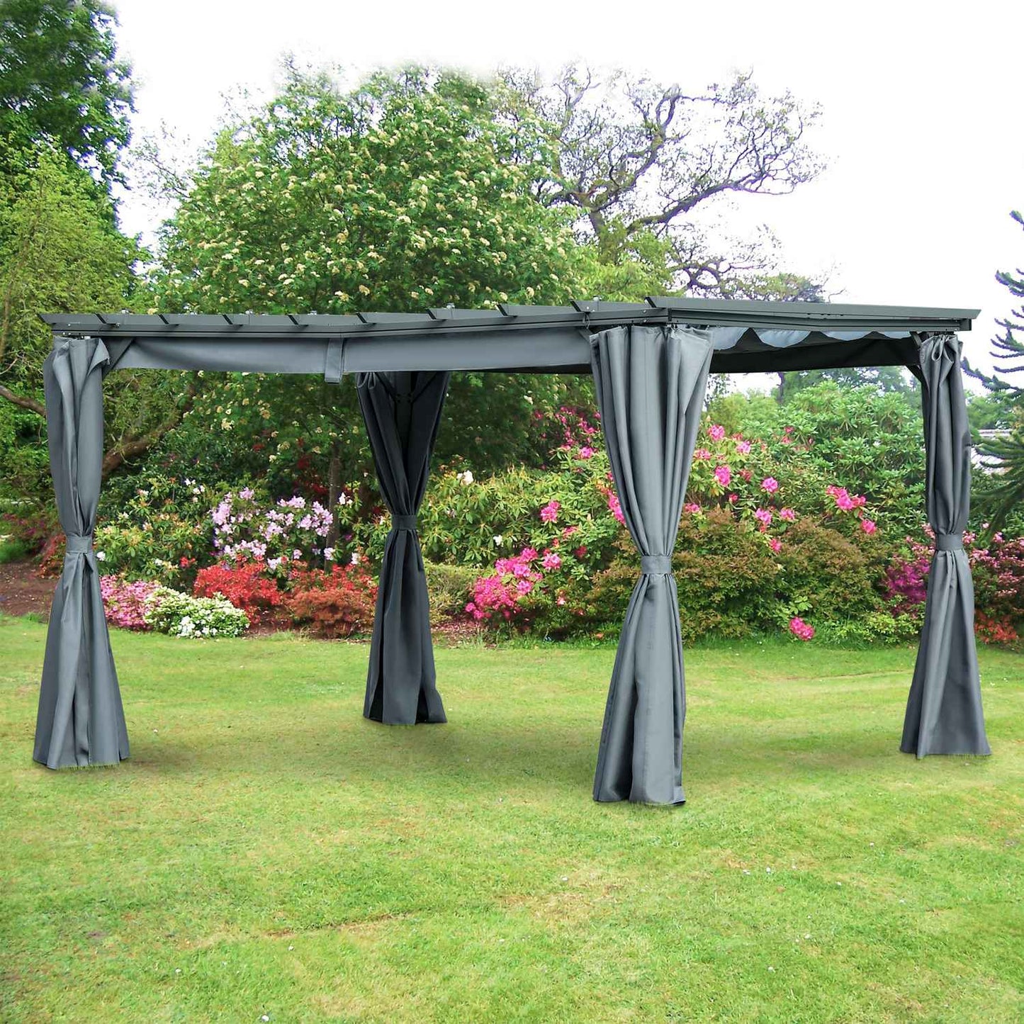 Weatherproof Steel Pergola Gazebo, Adjustable Roof, Grey, 3.6x3M