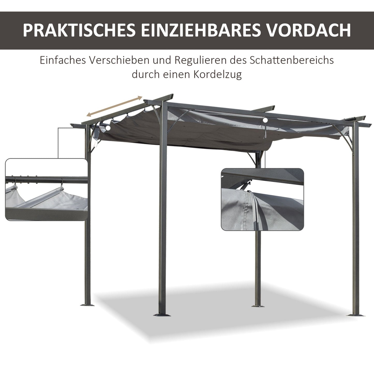3x3m Pergola Gazebo with sliding roof, waterproof UV protection