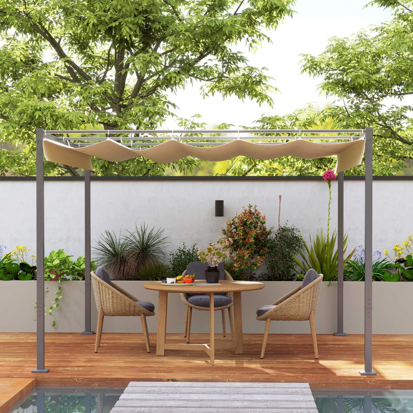 Adjustable metal Pergola Pavilion 3x3m, Beige, UV protection