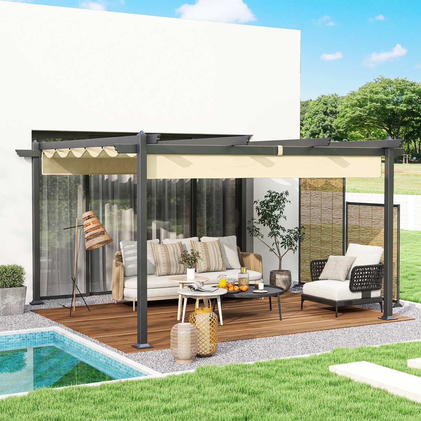Aluminum garden pergola, adjustable roof, 4x4m Beige