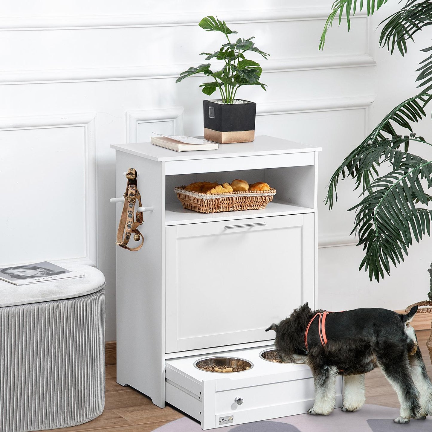 Pet food cabinet with bowls and storage, 61 x 35.5 x 82 cm