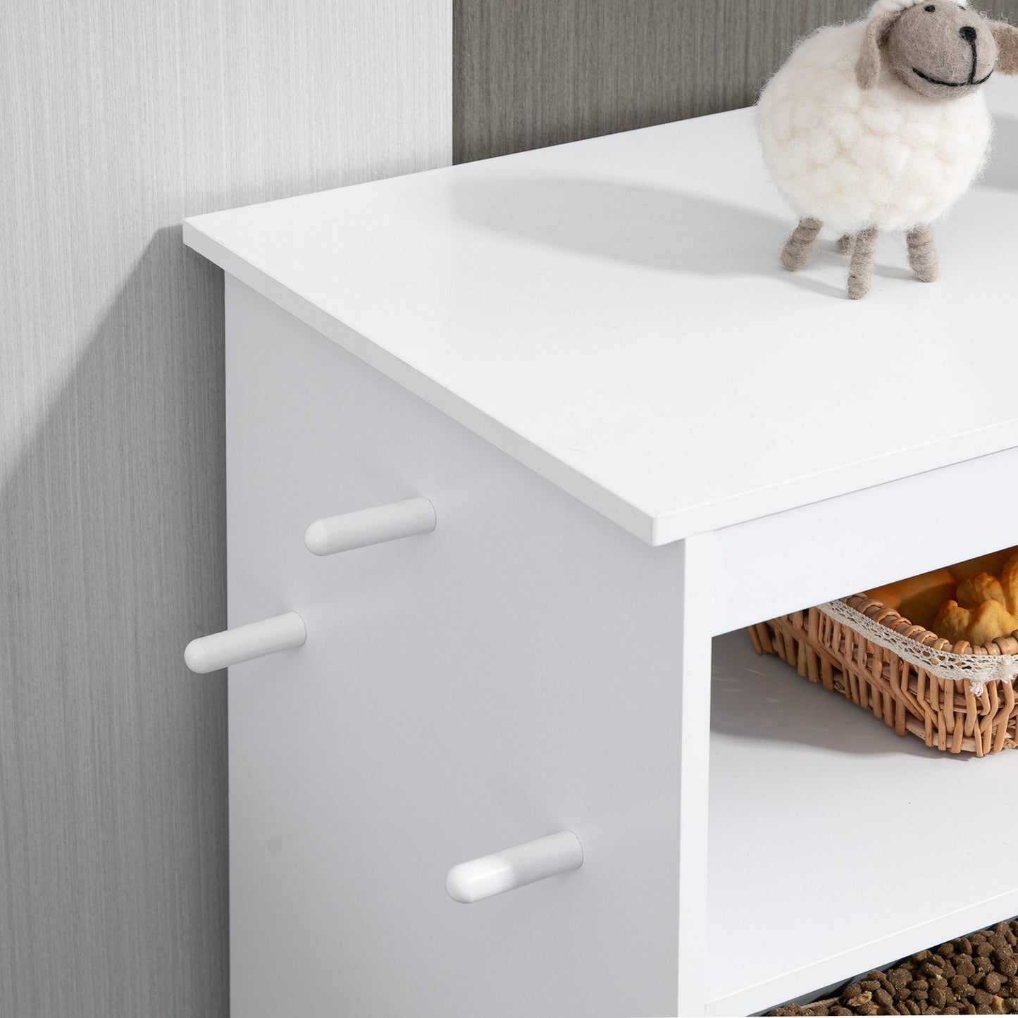 Pet food cabinet with bowls and storage, 61 x 35.5 x 82 cm